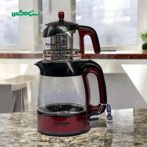 چای ساز دلمونتی مدل DL400 ظرفیت ۲.۵ لیتر با کتری شیشهای رنگ قرمز