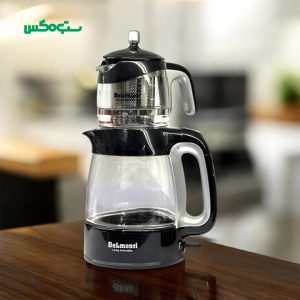 چای ساز دلمونتی مدل DL400 ظرفیت ۲.۵ لیتر با کتری شیشهای رنگ سیلور مشکی